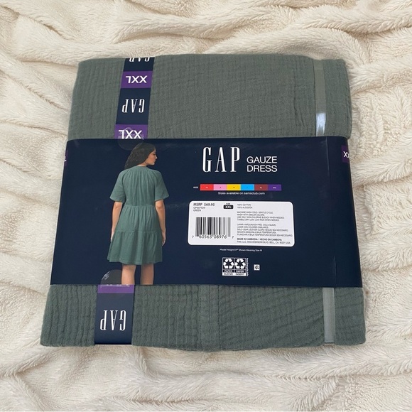 NWT Gap gauze v-neck sage green mini dress - Picture 3 of 4